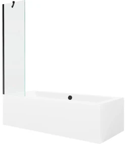 Mexen Cube wanna prostokątna 170 x 80 cm z obudową i parawanem 1-skrzydłowym 50 cm, transparent, czarny - 550517080X9505000070