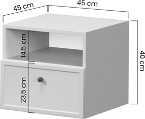 Szafka nocna wisząca Lorini z szufladą 45 cm - kaszmir / czarny uchwyt T-bar