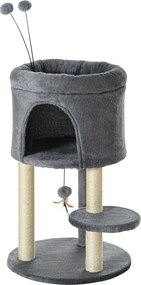 Drzewo dla kota PawHut, z domkiem, platforma, piłka do gry, sizal, zielony+kremowa biel, 44,5 x 44,5 x 73,5 cm