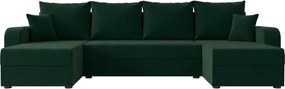 Rozkładana sofa narożna w kształcie U VALERIO 305x140 cm, ciemnozielona