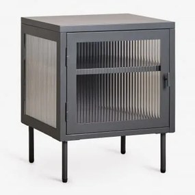 Prostokątny Stolik Nocny 45x40 Cm Ze Stali I Szkła Paoline Czarny Węgiel - Sklum