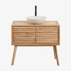 Zestaw Mebli Łazienkowych Z Drewna Deleyna Naturalna & Cement Okrągły Biały Ø40 Cm Zavion & Bezlusterkowiec & - Sklum