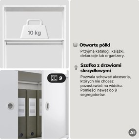 Regał biurowy otwarty z drążkiem na ubrania, do recepcji i poczekalni, metalowy, biały, 800x2200x400 mm: ARIEL