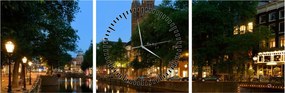Obraz nocnego historycznego miasta (z zegarem) (90x30 cm)