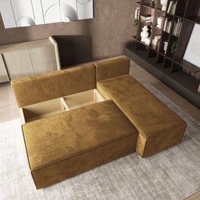 Masseno Narożnik BRISO z funkcją spania i pojemnikiem na pościel Narozniki L, Rozkładana sofa - Żółty, MONOLITH 48