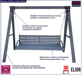 Szara drewniana huśtawka stojąca ogrodowa Kaori 3X - 160 cm