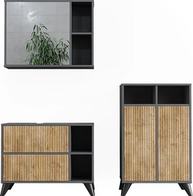 Zestaw mebli łazienkowych antracyt/dąb górski 80x30x62 leano