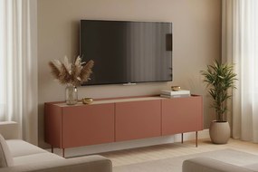 Szafka RTV Desin 170 cm z metalowymi nogami - ceramic red / dąb nagano