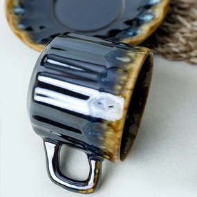 Zestaw 6 filiżanek z kamionki ze spodkami Elementa 185 ml, ciemnoniebieski