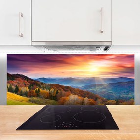 Szkło do Kuchni na Ścianę Promienie Słońca w Górach