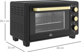 HOMCOM Minipiekarnik, Piecyk Toasterowy, Timer, Ruszt, Blacha do Pieczenia, Szkło Wglądowe, Metal, Czarny