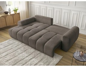 Brązowy rozkładany/ze schowkiem narożnik z materiału bouclé (lewostronny/z szezlongiem) Roxelane – Bobochic Paris