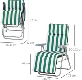 Outsunny 2xskładane krzesła leżak krzesło ogrodowe składany leżak 5 pozycji zielony