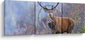 Obraz - Jeleń w krajobrazie (z zegarem) (90x30 cm)