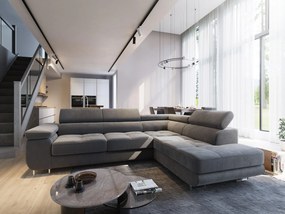 Masseno Narożnik SELVA z Funkcją Spania i Pojemnikiem na Pościel Narożnik L, Rozkładana sofa - Szary, MONOLITH 85