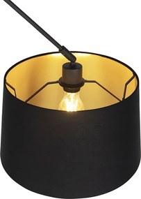 Lampa wisząca czarna z czarnym i złotym abażurem bawełnianym 35 cm - Blitz