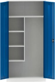Uniwersalna szafka metalowa, 4 półki, 1950 x 800 x 400 mm, zmontowana, niebieskie drzwi