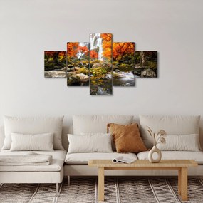 Obraz - Wodospady w jesiennym krajobrazie, pomarańczowy (125x70 cm)