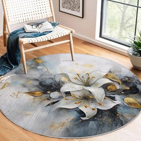 Niebiesko-szary okrągły dywan odpowiedni do prania ø 150 cm Golden Lilly – Mila Home