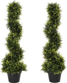 Outsunny Sztuczna roślina spiralna, Spiralny cedr z doniczką, 90 cm, Sztuczna cedrówka do dekoracji zewnętrznej i wewnętrznej, Zielona