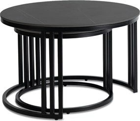 Zestaw Stolików Kawowych JERRY Czarny Marmur/Czarny do Salonu Nowoczesny