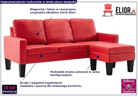 3-osobowa sofa z ekoskóry z podnóżkiem czerwona - Lencor 4Q