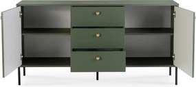Komoda do Salonu Sypialni SOFT 154 cm Zielona Ryflowana Dwudrzwiowa z Szufladami Nowoczesna