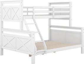 Łóżka piętrowe 90 x 200 cm i 140 x 200 cm - Łóżko młodzieżowe z drabinką i barierkami - Białe drewno - Materac nie jest wliczony w cenę