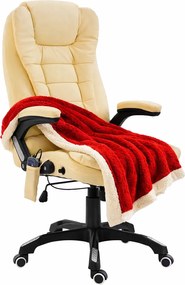 Skórzany kremowy biurowy fotel podgrzewany z masażem D3-C01