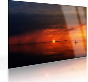 Obraz na szkle - zachód słońca z żaglówką (70x50 cm)