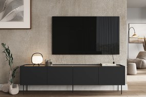 Szafka RTV Desin 220 cm z metalowymi nogami - czarny mat / dąb nagano