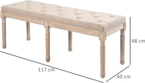HOMCOM Pufa Tapicerowana Vintage 117x40x48cm Beżowa z Guzikami Wykończenie Lniane Wytrzymała do 120kg do Sypialni | Aosom PL