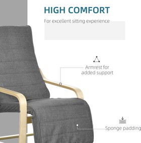 HOMCOM Fotel Akcentowy, Fotel Relaksacyjny z Regulowaną Podnóżką, Ramą z Drewna Brzozowego, do 120 kg, 66,5 x 94 x 100 cm, Szary