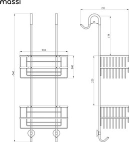 Kosz prysznicowy podwójny czarny do ścianki prysznicowej