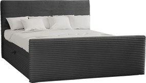 Łóżko kontynentalne z pojemnikiem i topperem TRENTO, pluszowy sztruks VELO, 200x200 cm, Grafitowy, H3-Bonell