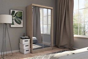 Szafa Przesuwna BELLINA 150 cm z Lustrem Szafa Dwudrzwiowa Dąb sonoma