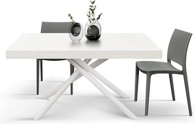 Stół drewniany, wykończenie białe, podstawa metalowa pomalowana na biało, 180×90–260×90 - CARRARA