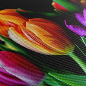 Obraz tulipanów na czarnym tle (z zegarem) (90x30 cm)