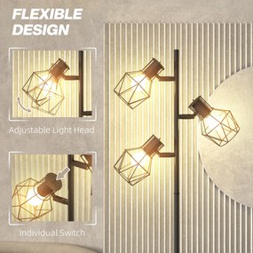HOMCOM Lampa stojąca z 3 regulowanymi elementami oświetleniowymi, struktura przypominająca drzewo, do salonu i sypialni, metal, Kolor Czarny