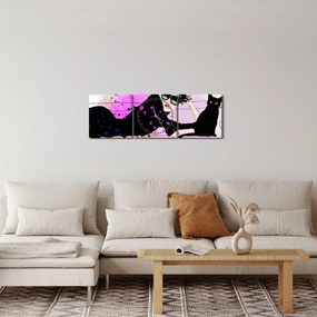 Obraz - Kobieta z czarnym kotem (z zegarem) (90x30 cm)