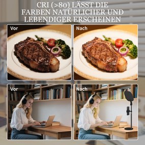 HOMCOM LED Lampka Nocna, 10 Poziomów Ściemniania, 5 Kolorów, Funkcja Pamięci, Metal, Czarny