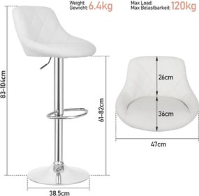 MIADOMODO Stołek barowy 2 szt, bez podłokietnika, biały