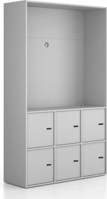 Szafka biurowa FRAME, 6x drzwi, z wnęką, 1299 x 450 x 2162 mm, mechaniczny zamek szyfrowy, szary