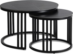 Zestaw Stolików Kawowych JERRY Czarny Marmur/Czarny do Salonu Nowoczesny