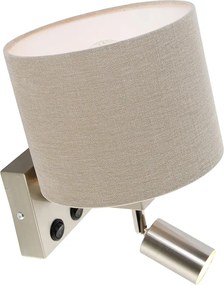 Stalowa lampa ścienna z lampką do czytania i kloszem 18 cm jasnobrązowa - Brescia