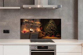 Szklany Panel Świąteczny Salon z Kominkiem