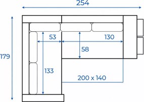Narożnik Martim półka pufy z funkcją spania 200x140 cm – lewy/prawy, pojemnik na pościel, mikrofaza, pianka lub bonell