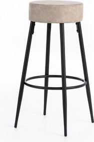 Wysokie okrągłe beżowe hokery "Ron" z beżowej tkaniny pikowane z podnóżkiem 51x51 cm 77,5h