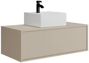 Szafka łazienkowa wisząca  beżowa z kwadratową umywalką - 94 cm - TEANA II