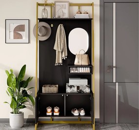 Zestaw na ubrania do przedpokoju 78x38,5x180,5 cm - z lustrem i wieszakami - Szafa na buty - z półkami - Czarny